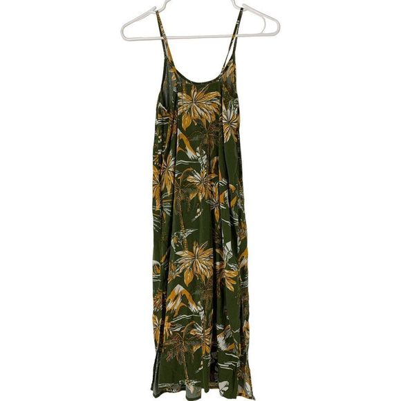 Women’s H&M Island Tropical Sun Dress Size 2 Green 5365 Volcano Palm Tree Midi - Picture 5 of 9